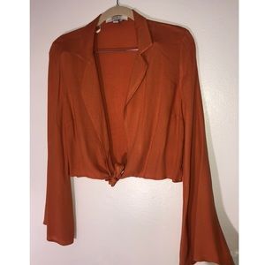 Burnt orange front tie crop top blouse